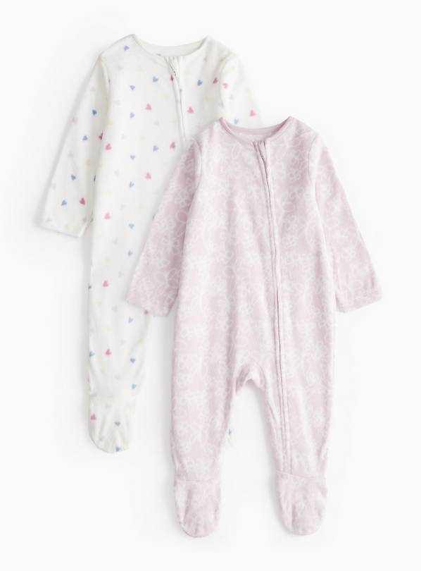 Pink Butterfly & Heart Print Micro-Fleece Sleepsuits 2 Pack Newborn